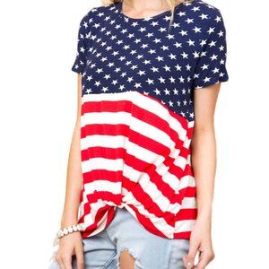 Blue The Stars and Stripes Front Knot T-shirt